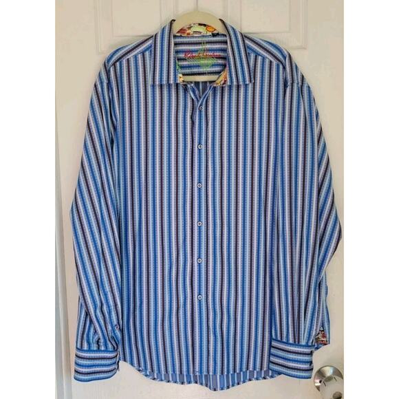 Robert Graham Flip Cuff Hotel Chatham Blue Stripe Button Up Size 2XL - Picture 1 of 7